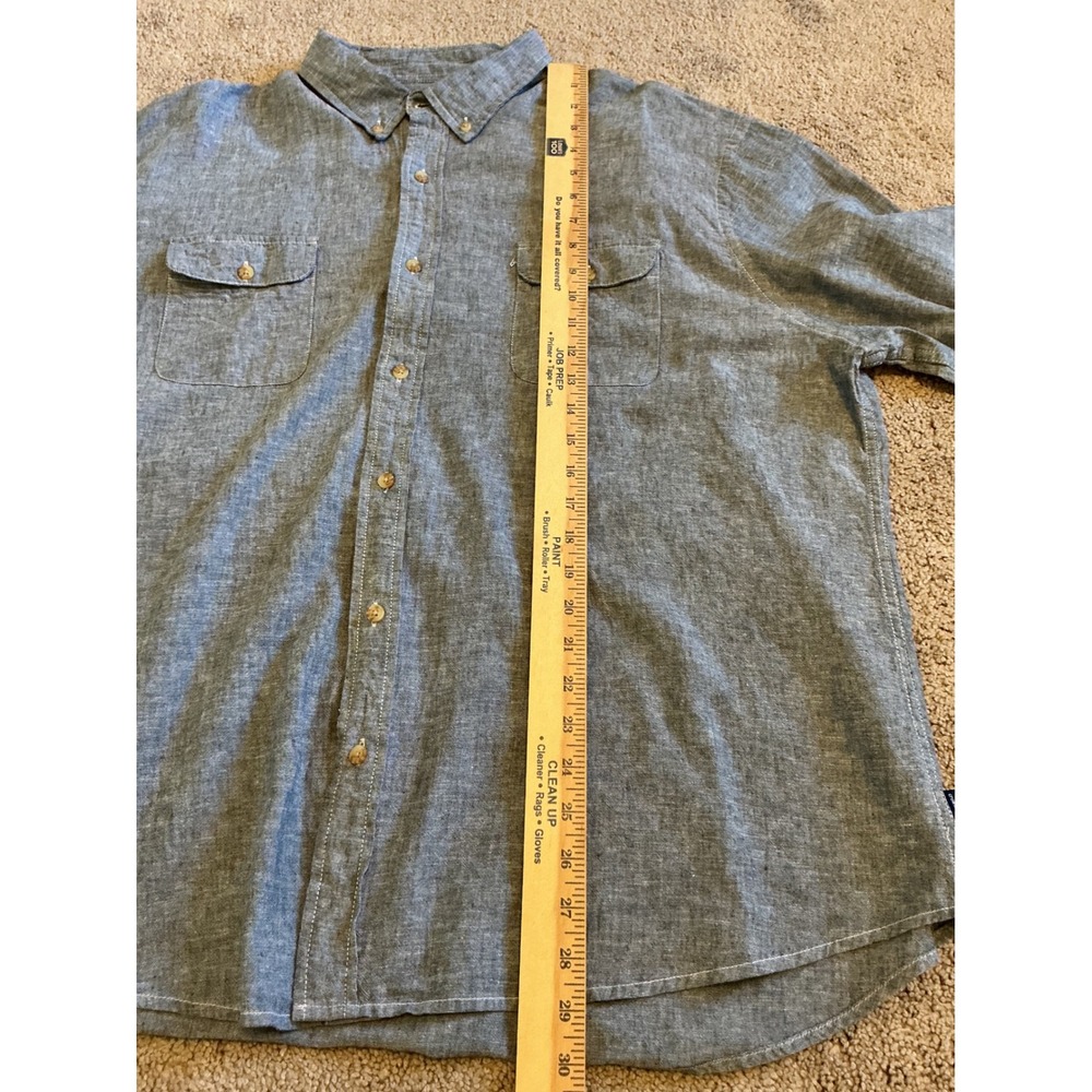 Crown & Ivy Mens XXL Blue Linen Cotton Blend Classic Fit Button Down Shirt - Picture 6 of 7